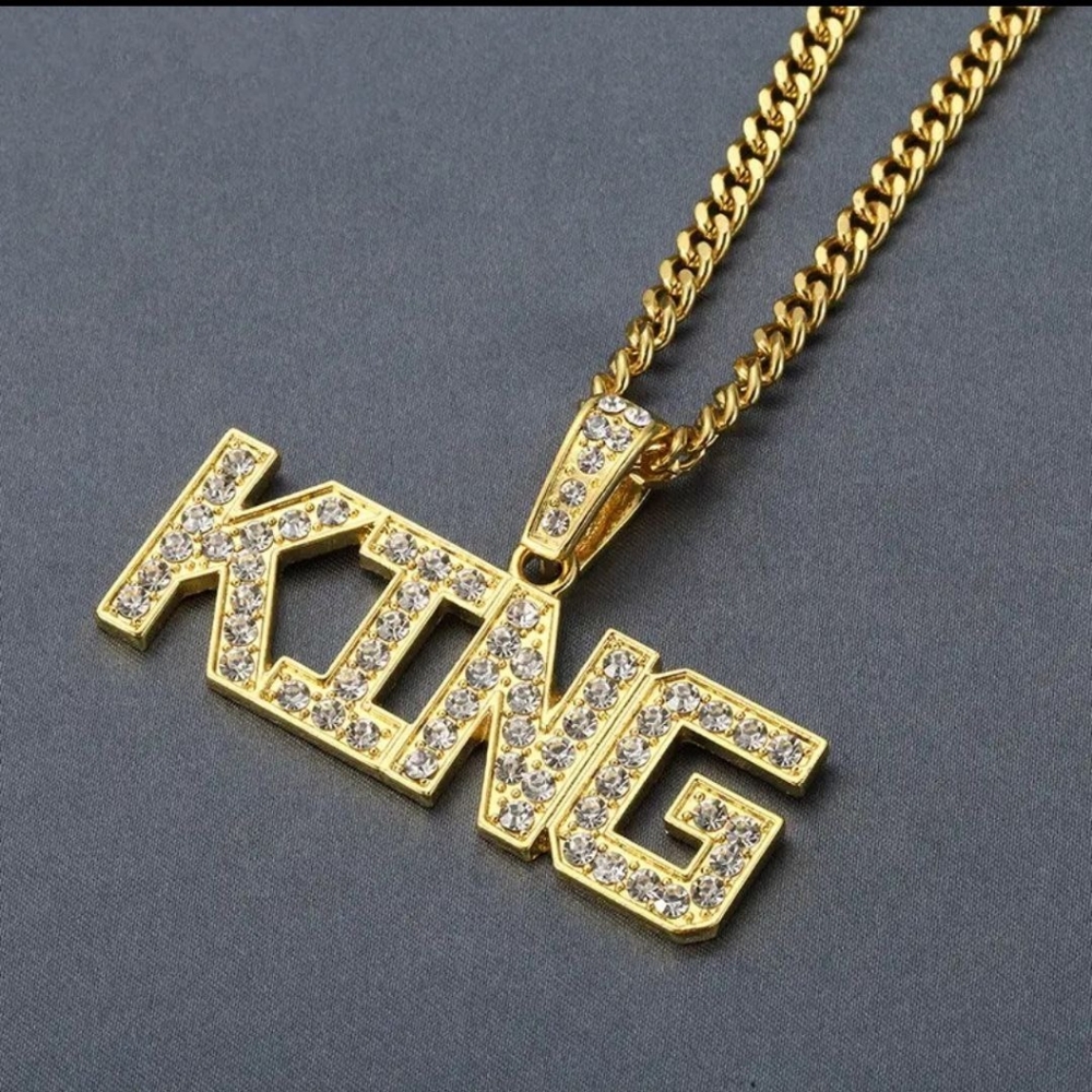 MENS 18K GOLD PLATED KING NECKLACE - Picture 3 of 5